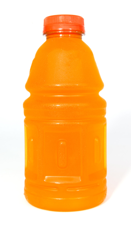 An orange sports drink bottle.